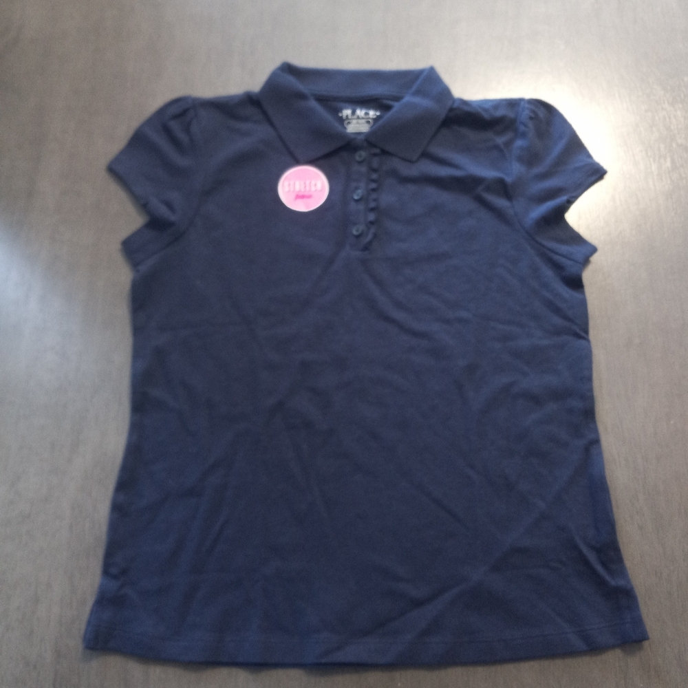 3 Youth Girls Polo Uniform SL Shirt lot Navy Blue Place Size Large 10/12 Nwt